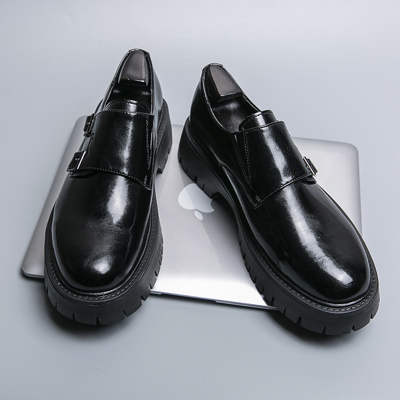 Primavera nuevos zapatos de cuero para hombres comerciales casuales negros zapatos de hombre estilo británico cabeza grande versátil transpirable tendencia interior zapatos de altura image 5