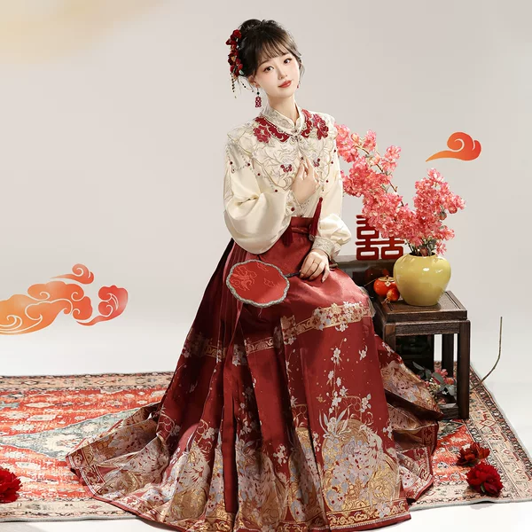2026 Yimengge Original Fengming Qu Chinese Style Improved Han Elements Women's Top and Cloud-Shoulder Horse-Face Skirt Set 9336