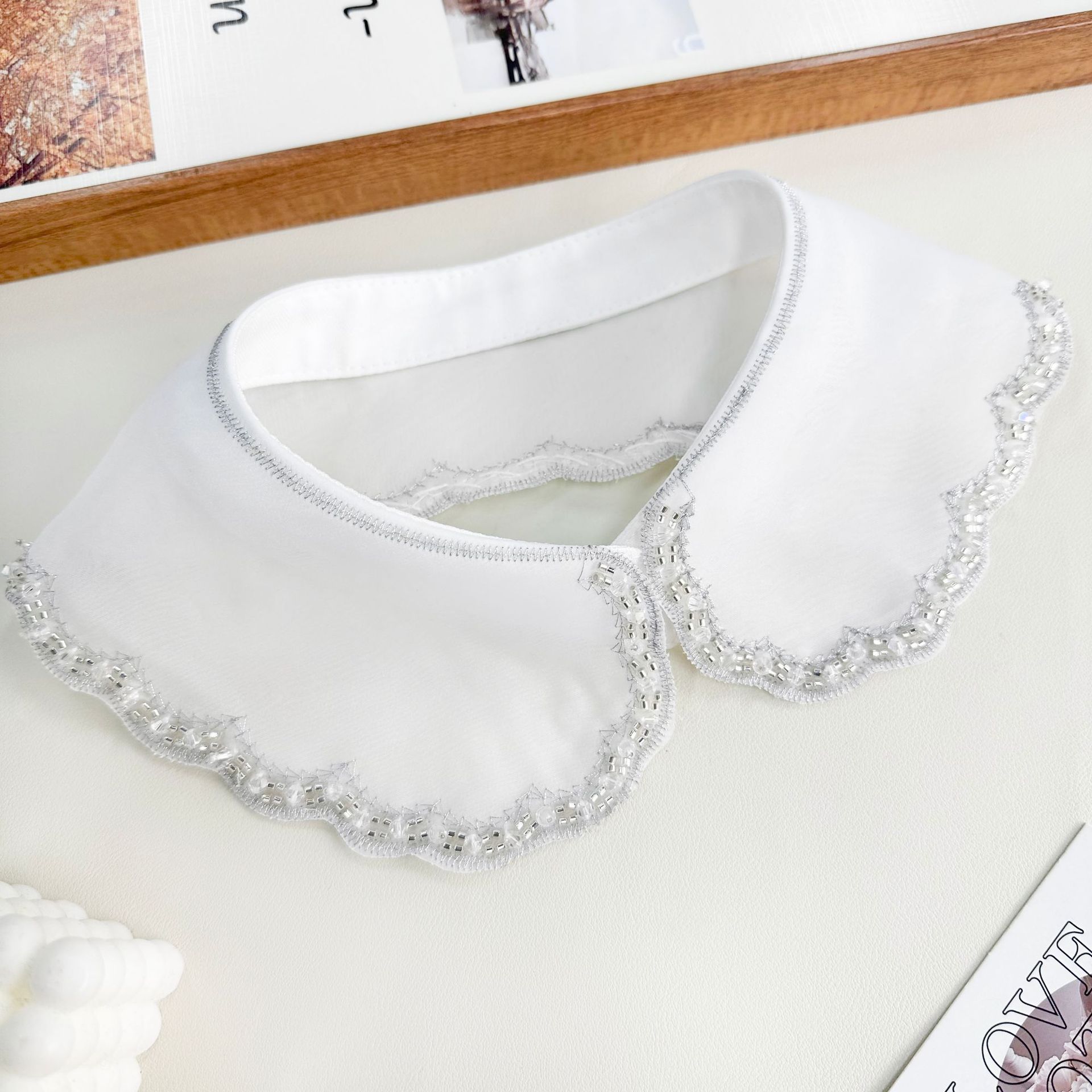 Collar de encaje de color sólido con diamante falso, ropa de vestir superpuesta, artefacto, collar tridimensional, collar de vestido desmontable