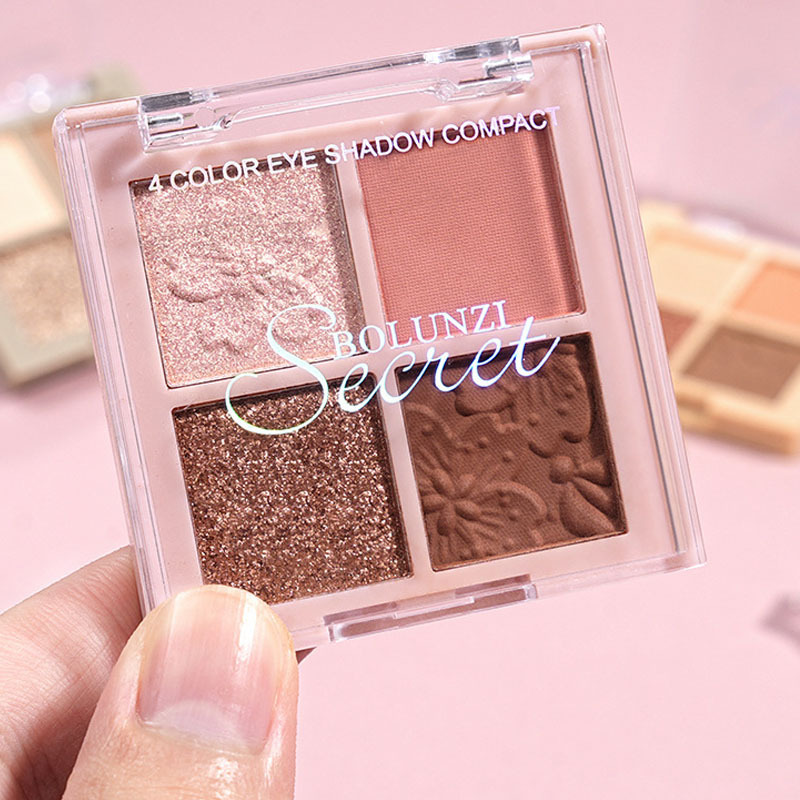 Sombra de ojos transparente de cuatro colores de celebridades de Internet, mate nacarado, fino destello de tierra, té de leche, impermeable, paleta de sombras de ojos con lentejuelas de 4 colores al por mayor