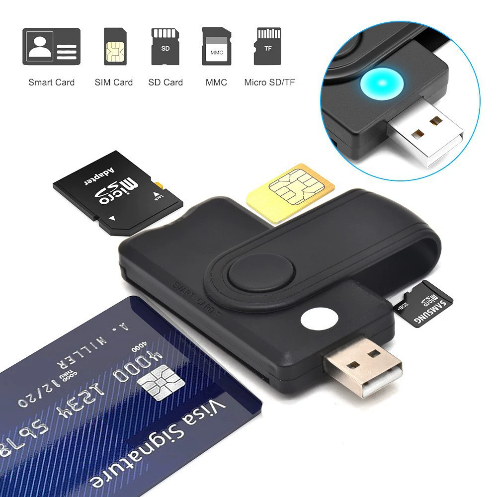 [USB2.0 многофункциональный умный кардридер SIM SD TF ID IC Smart Card Reader]