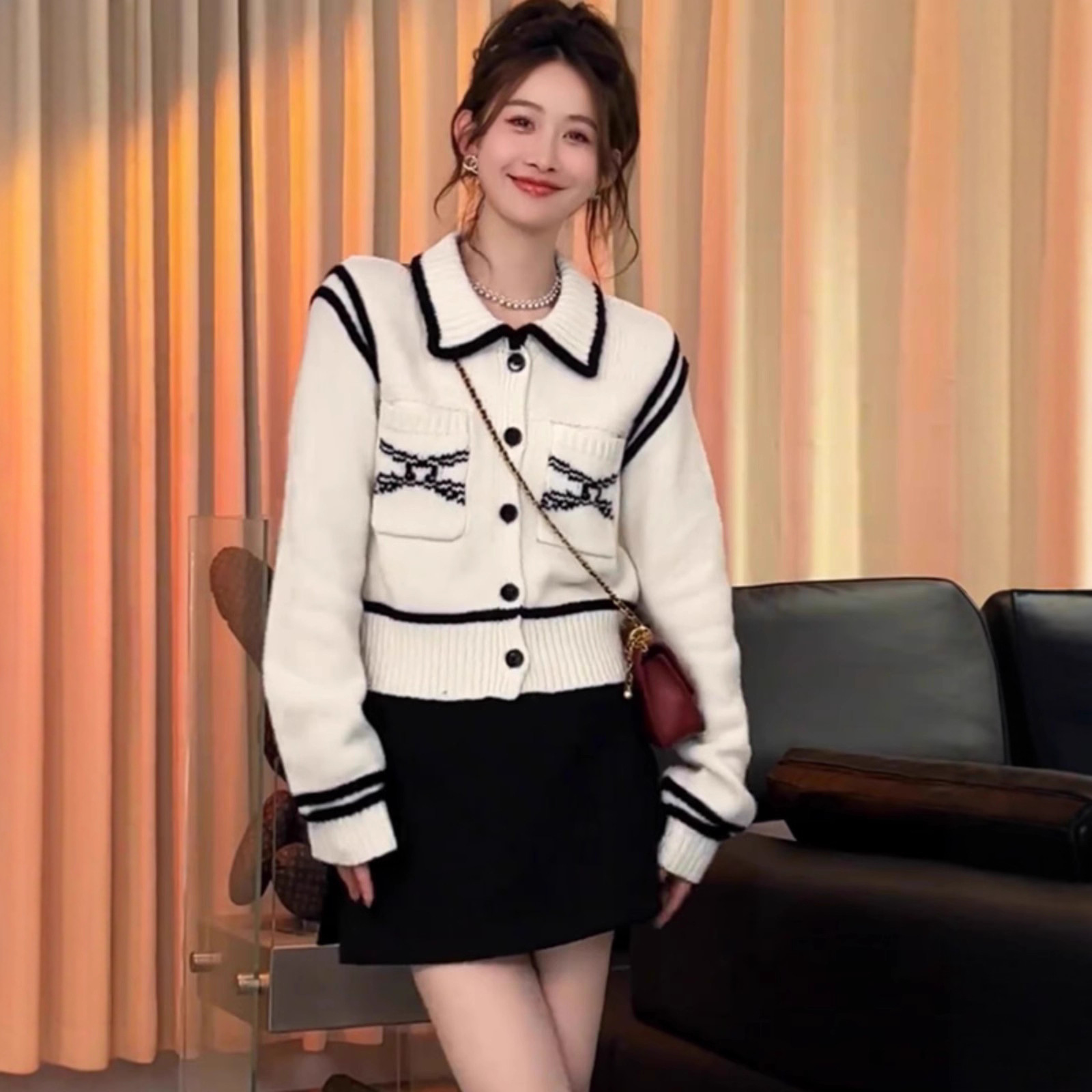 소향풍 터틀넥 흰색 스웨터 카디건 여성 2025 신상 가을겨울 두꺼워지고 헐