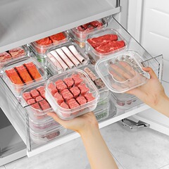冷蔵庫冷凍肉分格箱冷凍収納ケース食品級専用保存ケースキッチン食品収納分注ケース