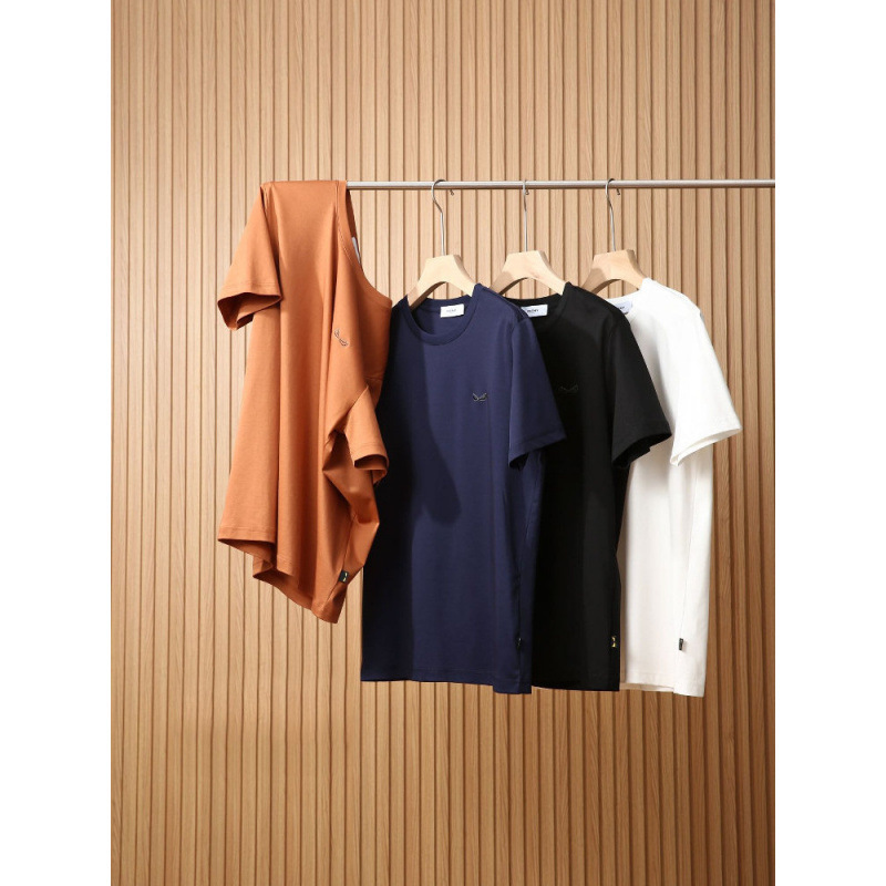 Light Luxury Feel, Devil's Eye High-End 80-Count Liquid Ammonia Pima Cotton Couple's Style Spring and Summer Men's Round Neck Short-Sleeve T-Shirt