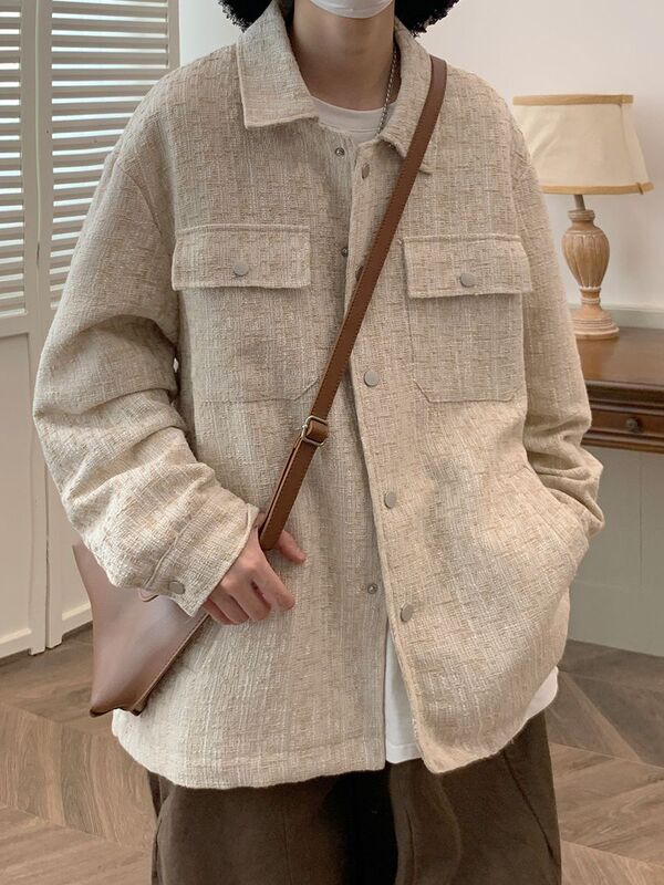 Tweed Style Jacket Men's 2023 Autum Trendy American High Street Handsome Vibe Style Plaid Jacket High-End Top