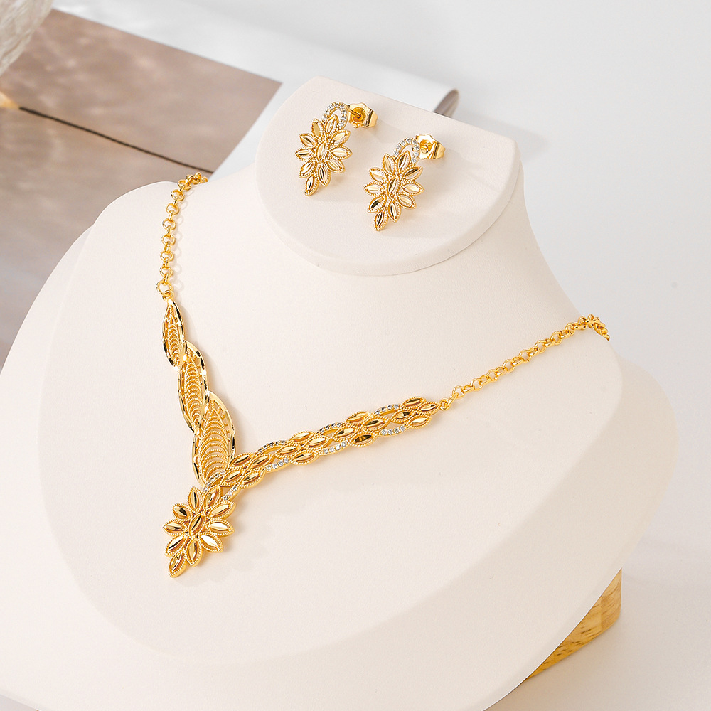 Hermosos conjuntos de collares de orejas de bronce para mujeres, joyas de piedra, dos piezas, opciones transfronterizas de moda, joyas de estilo de Oriente Medio