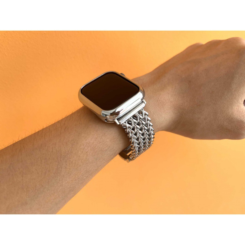 Adecuado para Apple Watch iwatch 1-7 generación nueva cadena de cuatro filas tejida en forma de corazón correa de metal de acero inoxidable