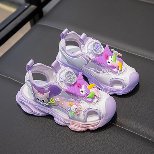 Children's Sandals Summer New 2024 Kuromi Cartoon Girls Sandals Cute Versatile Beach Shoes Baotou Sandals