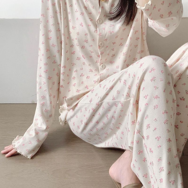 韩系睡衣女甜美风碎花2025新款春秋宿舍简约风长袖长裤家居服套装|undefined