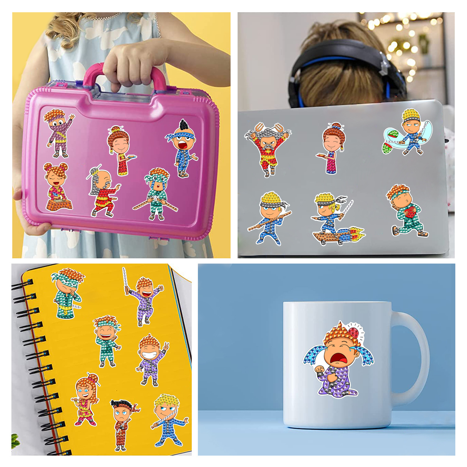 Venta caliente personaje ninja pintura de diamantes pegatinas al azar pintura de mampostería de bricolaje pegatinas de dibujos animados para niños hechas a mano cristal diamante brillante