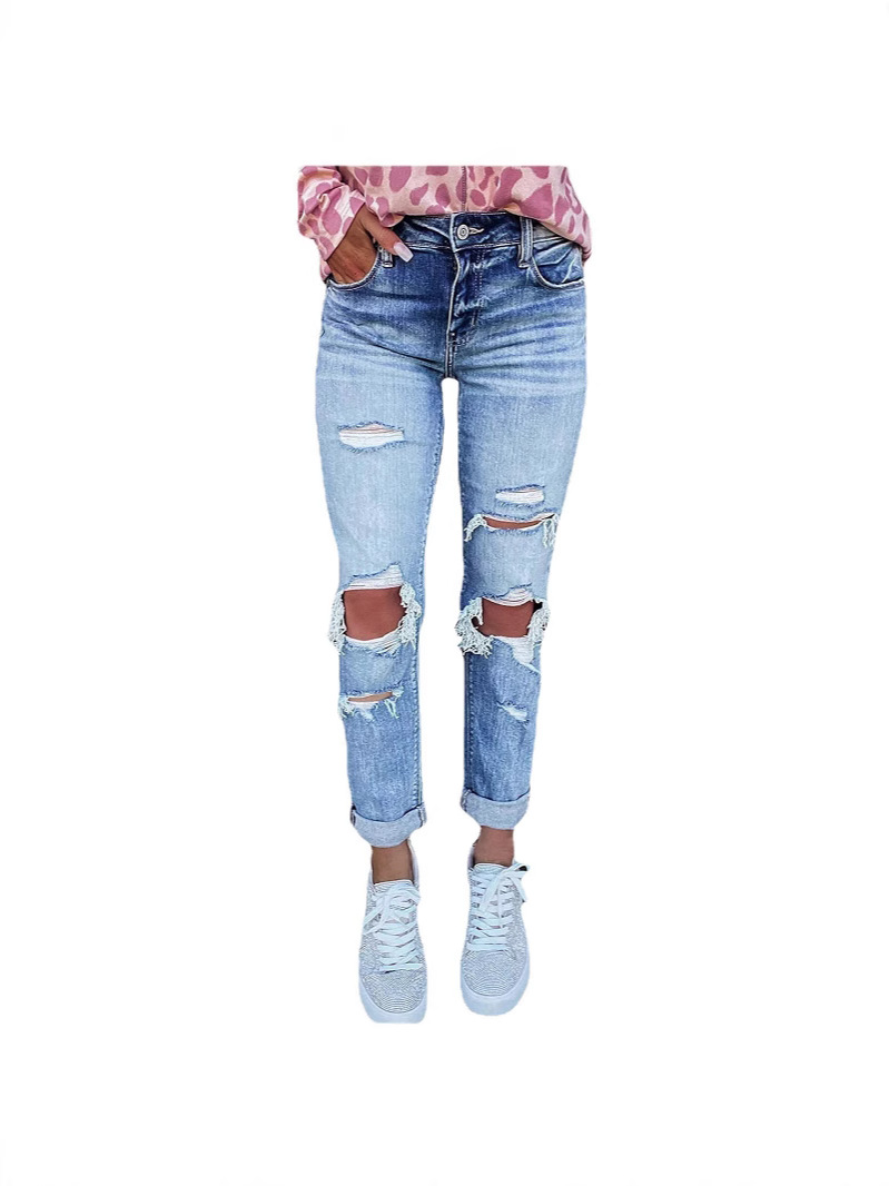 Transfronterizo ligero agujero sexy pantalones delgados pantalones rectos