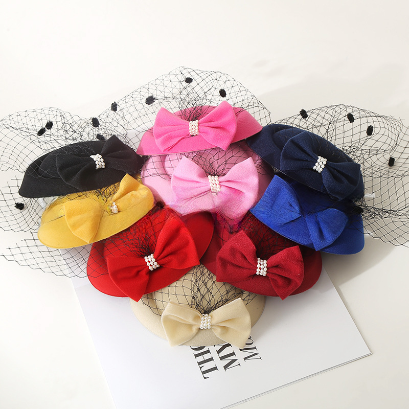 Chapeau d'hôtesse de l'air de style coréen, coiffure en épingle à cheveux, nœud en dentelle, coiffure de mariée, chapeau, épingle à cheveux, voile_voghion.com