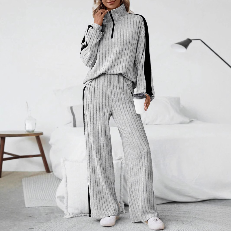 European cross-border plus size leisure suit women's autumn 2024 new high-end design sense sweater wide leg pants two-piece set