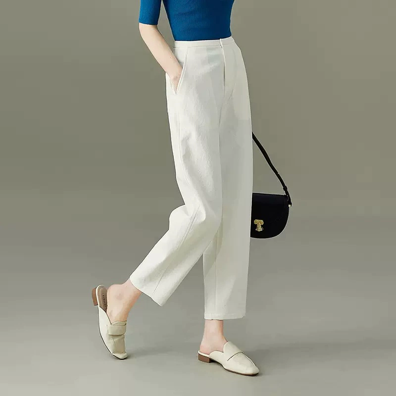 Sofsier Белые серповые брюки женские брюки 2023 Весенние новые свободные стройнящие повседневные шаровары свободные брюки
