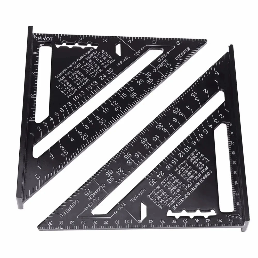 [Cross-border 7-inch/12-inch metric imperial aluminum profile black oxide triangle 90 degrees 45 degrees triangle ruler right angle ruler]