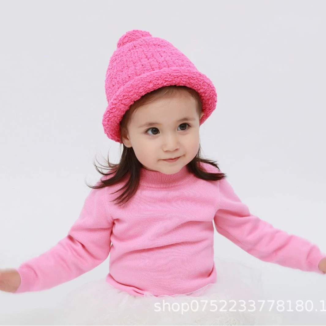 Детские шапки для мальчиков и девочек, зимние утепленные детские шапки, шерстяные шапки, вязаные теплые шапки с меховым помпоном для детей, однотонный материал из синели