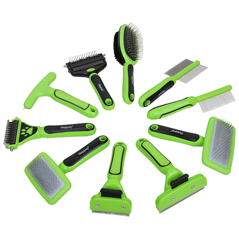 Peine para mascotas verde y negro, peine de agujas para desenredar, desenredar el pelo y eliminar el pelo suelto, peine para perros Teddy Golden Retriever, fabricante de peines para mascotas