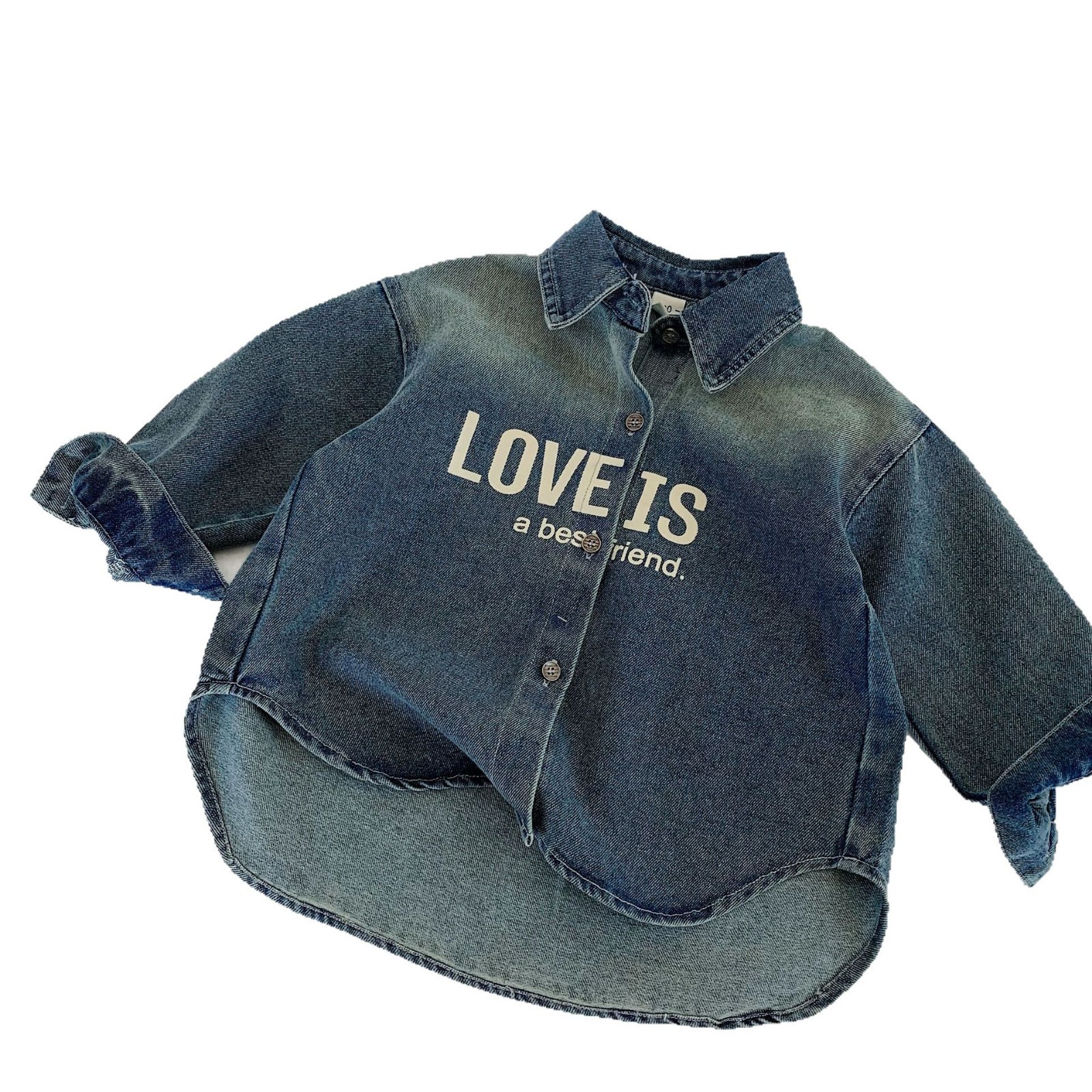 Camisas infantiles de Mai Bao 2025 otoño novedades retro jeans con solapa ropa infantil camisa de letras generales