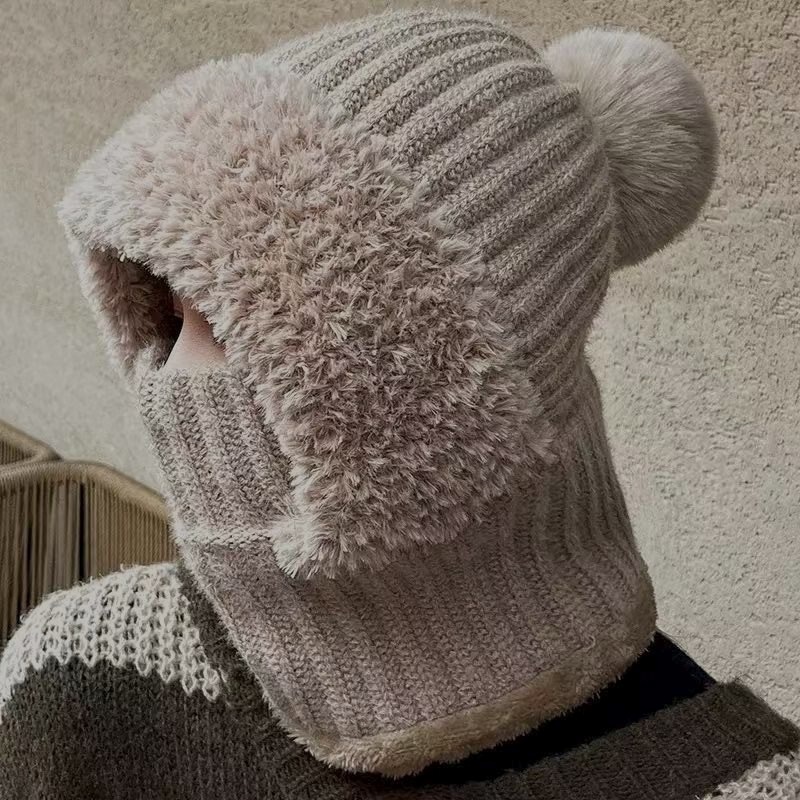 Winter Women's Hat, Scarf, All-In-One Hat, Neck Protector, Neck Warmer, Outdoor Cold-Proof Cycling Mask, Knitted Hat