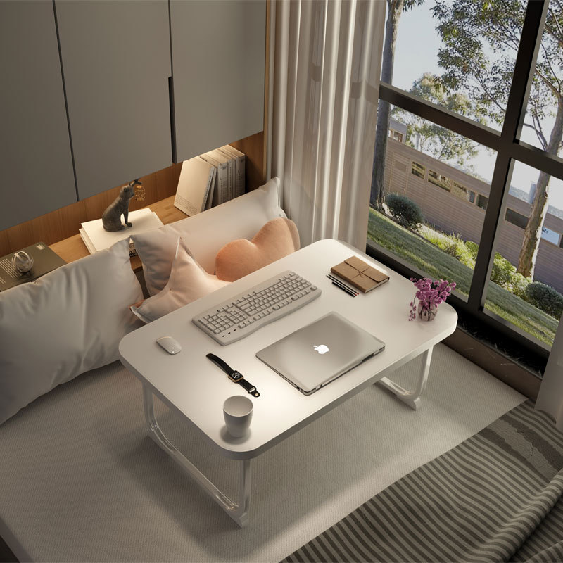 Multifunctional foldable bed computer desk easy storage convenient Lazy desk with bookshelf cup holder drawer small table