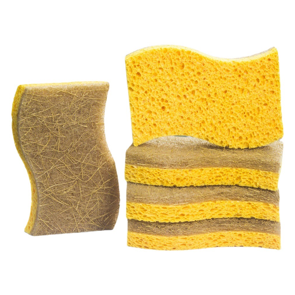Esponja de cocina para lavar platos, hecha de algodón de pulpa de madera, cepillo para ollas de doble cara, paño de limpieza para platos de esponja gruesa, no graso.