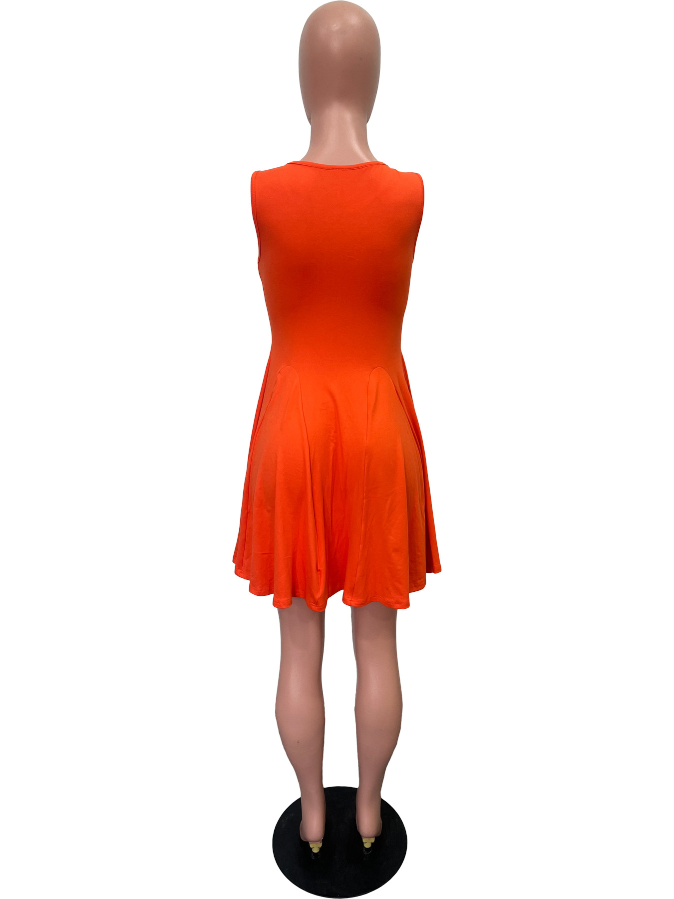 Women Clothing for Spring Summer Solid Color Round Neck Sleeveless Pocket Mini Dress