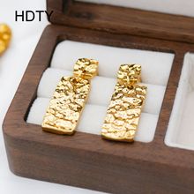 跨境欧美时尚新款个性耳环不锈钢镀18k金长方形褶皱纹理创意耳饰