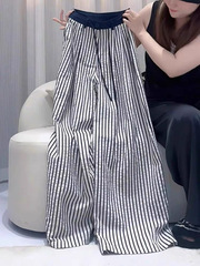 韩版时尚条纹宽松阔腿休闲裤女垂坠薄款山本裤夏