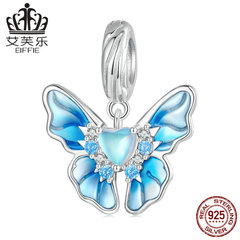 艾芙樂純銀s925蝴蝶吊珠手鍊 鍍白金鋯石漸變滴油昆蟲墜子BSC722