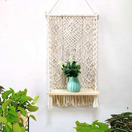 新款家居名宿房间装饰 棉绳手工编织挂毯 置物架植物摆件墙面挂