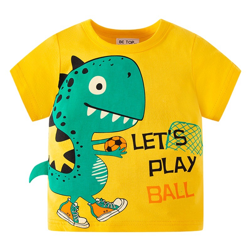 2024 Camiseta de manga corta de cuello redondo de algodón para niños camiseta de media manga de dinosaurio de verano para niños entrega de una pieza