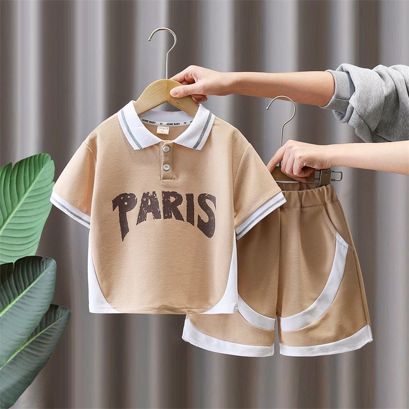 7243 Traje de verano para niños 2025 Nuevo estilo Polo de manga corta Ropa de verano para bebés Traje de dos piezas de verano fresco y atractivo