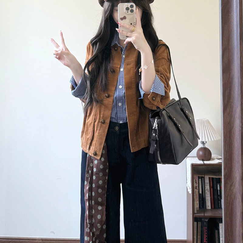 入秋穿搭一整套女2025新款气质高级感外套格子衬衫阔腿裤三件套装|undefined