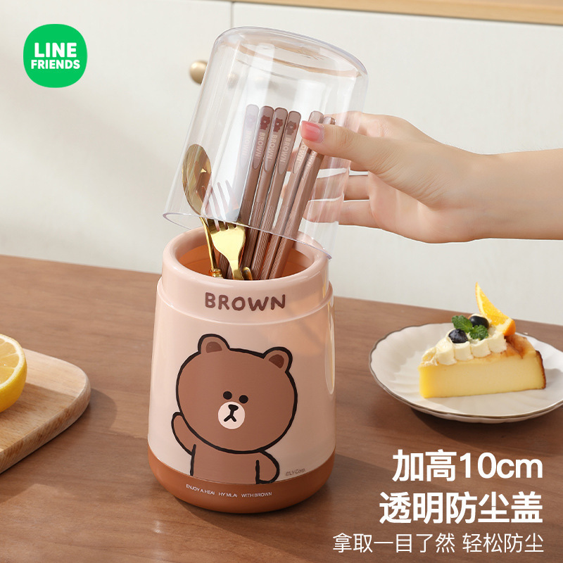 ブラウン熊防塵箸立て箸立て家庭用キッチン水切り箸ルー収納箸籠置物箸入れ|undefined