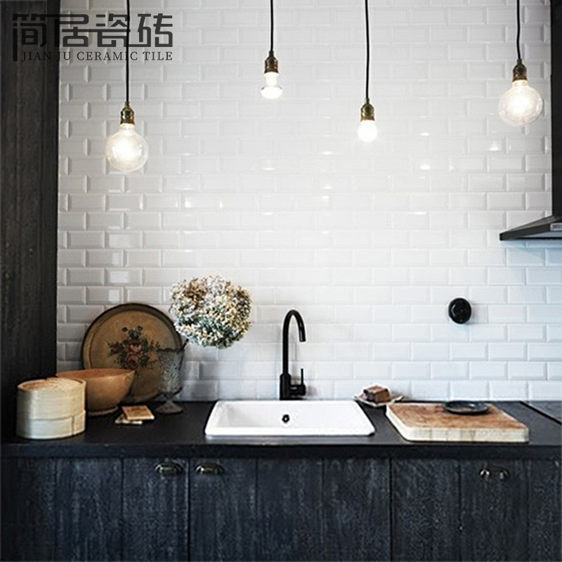 Nordic style kitchen subway tile bathroom matt bread tile wall tile bathroom small white brick 75*150 black
