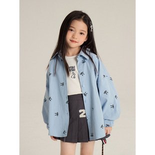 Girls' Bow Shirt Pure Cotton Autumn New Korean Style Baby Girl Lazy Top Kidsren's Sweet Blue Shirt