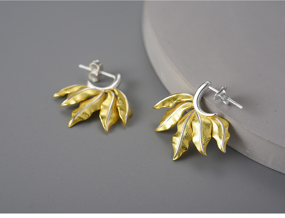 1 Pair Elegant Pastoral Leaf Plating Sterling Silver Earrings display picture 2