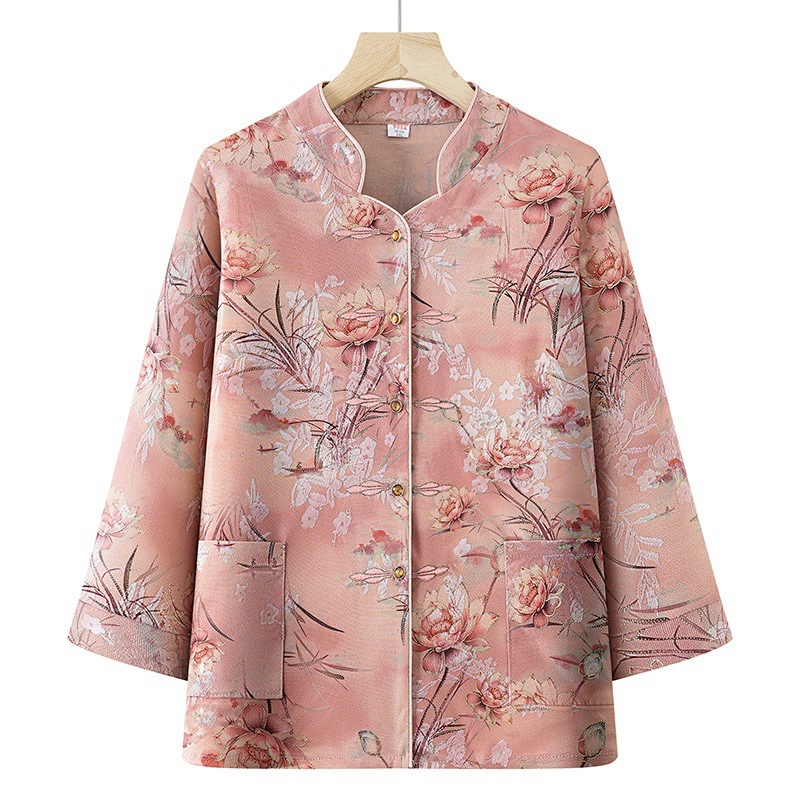 Женская одежда 2025, рубашка весна-осень, новый стиль, свободные топы для женщин среднего и пожилого возраста, модные рубашки с принтом для пожилых