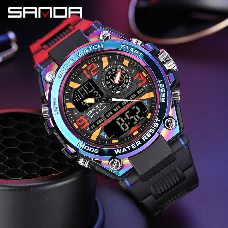 SANDA 6024 colorido reloj deportivo electrónico a prueba de agua multifuncional Generación de comercio electrónico Reloj luminoso mágico