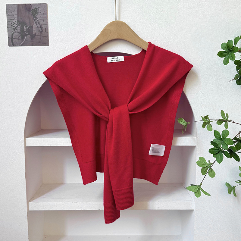 Chal de punto para mujer, versión coreana de primavera y verano, nuevo chal de lana de color sólido de alta gama con cuello falso para habitaciones con aire acondicionado.