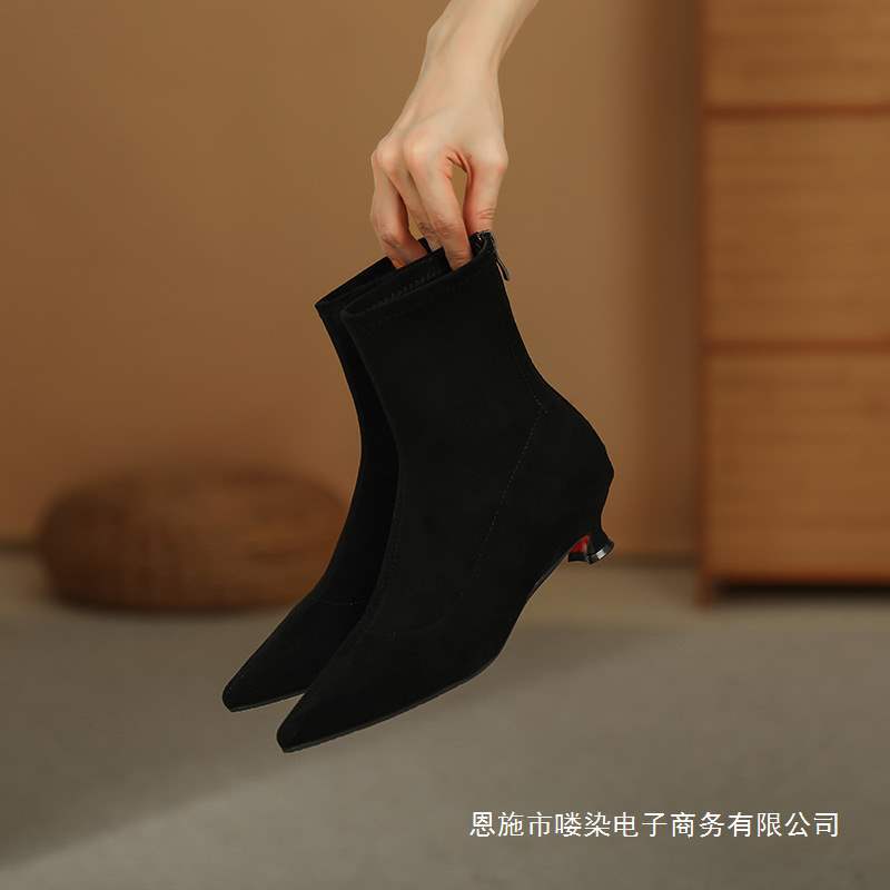 Brand Supply Small Heel Short Boots for Women with Pointed Toe Large Size 40-43 Back Zipper Nude Boots for Women Fashionable Slim Boots Small Size Women Brand Supply Small Heel Short Boots for Women with Pointed Toe Large Size 40-43 Back Zipper Nude Boots for Women Fashionable Slim Boots Small Size Women