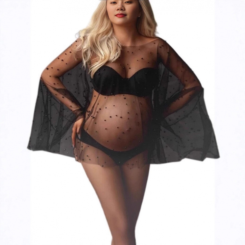 Pearl Mesh Shawl for Pregnant Women for Photo Shoots, See-Through Outfit, Half-Length Skirt, Round Neck Mesh Skirt, Beach Skirt