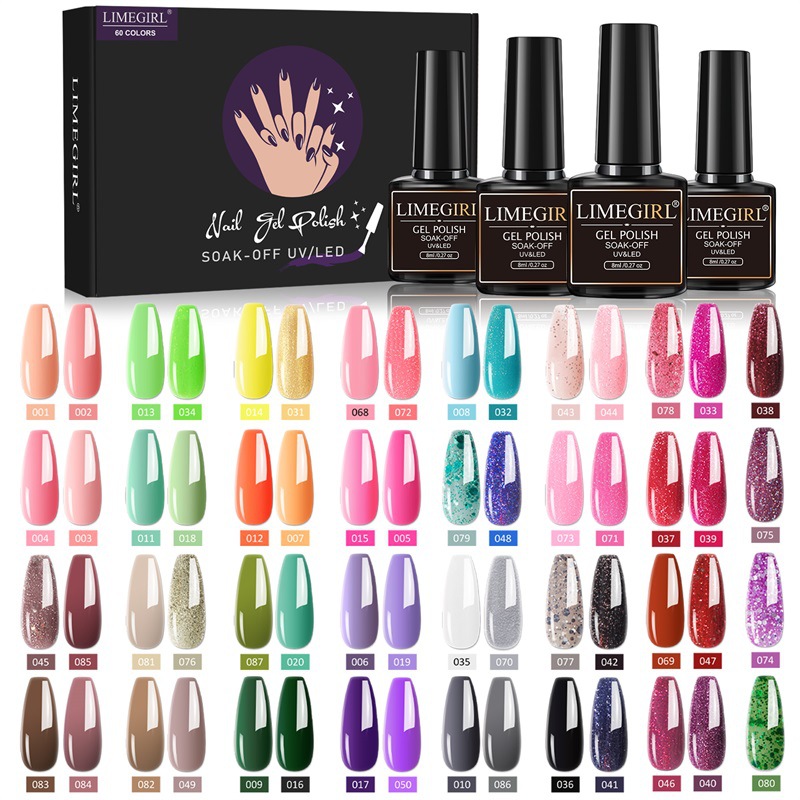 Amazon-Juego de pegamento funcional para manicura, 60 colores, pegamento de fototerapia extraíble, sello sin lavado, pegamento de base de sello esmerilado