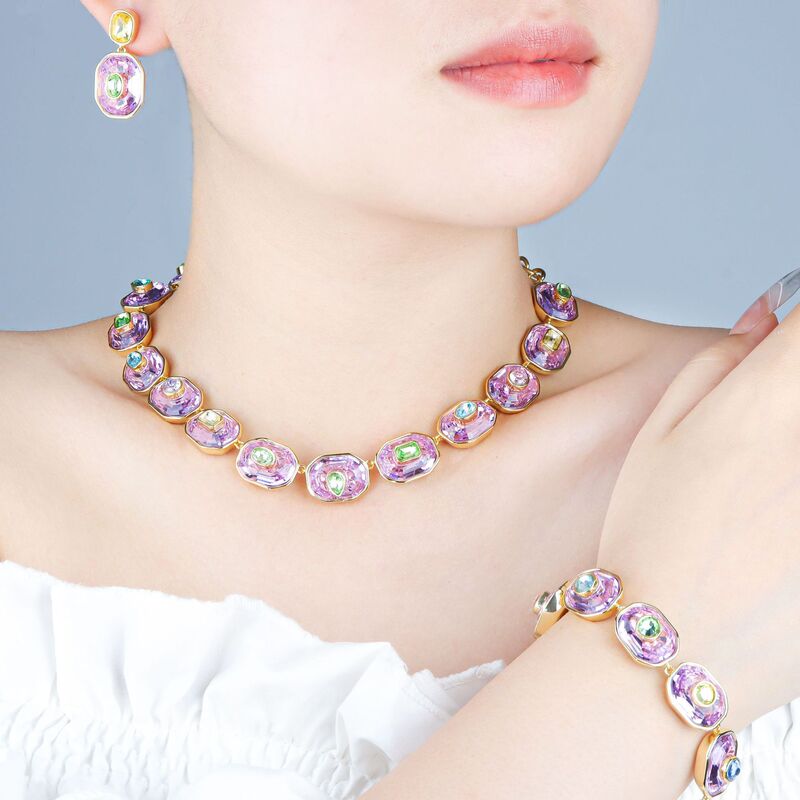 Light Luxury Fresh Shiny Crystal Micro-Inlaid Super Flash Bracelet Necklace Design Fashionable High-End Trendy Element Set for Women Light Luxury Fresh Shiny Crystal Micro-Inlaid Super Flash Bracelet Necklace Design Fashionable High-End Trendy Element Set for Women