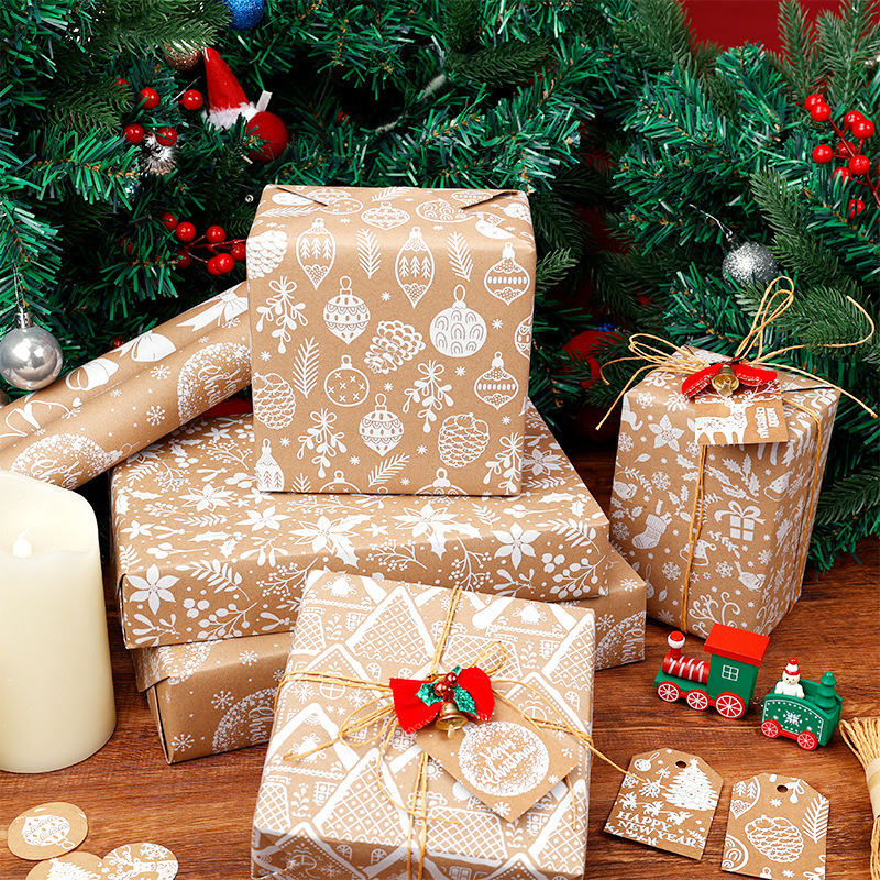 Explosiones transfronterizas de papel de embalaje de regalos de Navidad blanco 3m 10m papel de regalo de gran tamaño enrollado papel de papel retro kraft