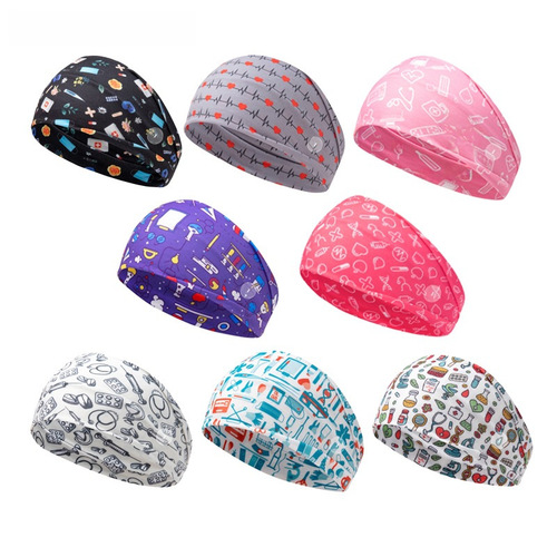 Cross-border best-selling medical hair tie with anti-slip button elastic headband, printed sweat-absorbent wide edge sports headband