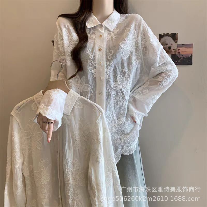 New French Style Sweet Elegant Unique Lace Crochet Hollow Shirt Women's Spring Trendy Age-reducing Slimming Top