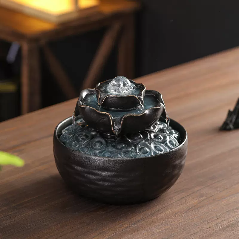 陶瓷八方来财流水摆件循环水办公桌茶台招财开业装饰品中式流水器