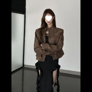 American Youth Trendyy Daily Distressed Brown Horsehide Jacket for Women with Long Design (100Cm＜Coat Length