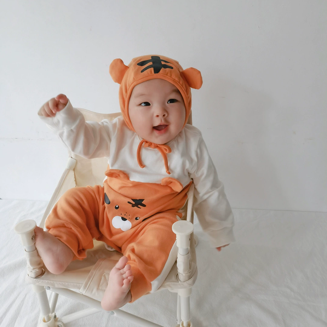 Детский комбинезон в Корейском стиле в стиле ins 2023, новый весенне-осенний Детский комбинезон в форме тигра, соответствующий цвету, со шляпой бесплатно